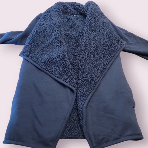 Abercrombie & Fitch Open Front Jacket Women’s XS Black Sherpa Lined Coat EUC - Picture 2 of 10